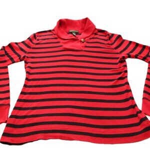 Nautical Preppy Y2K Lauren Ralph Lauren Sailor Striped Shawl Collar top, Women S